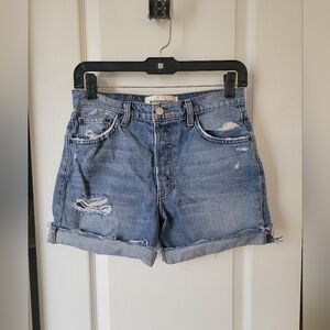 Reformation Cameron High Waisted Distressed Denim Shorts Oahu Size 24 Relaxed